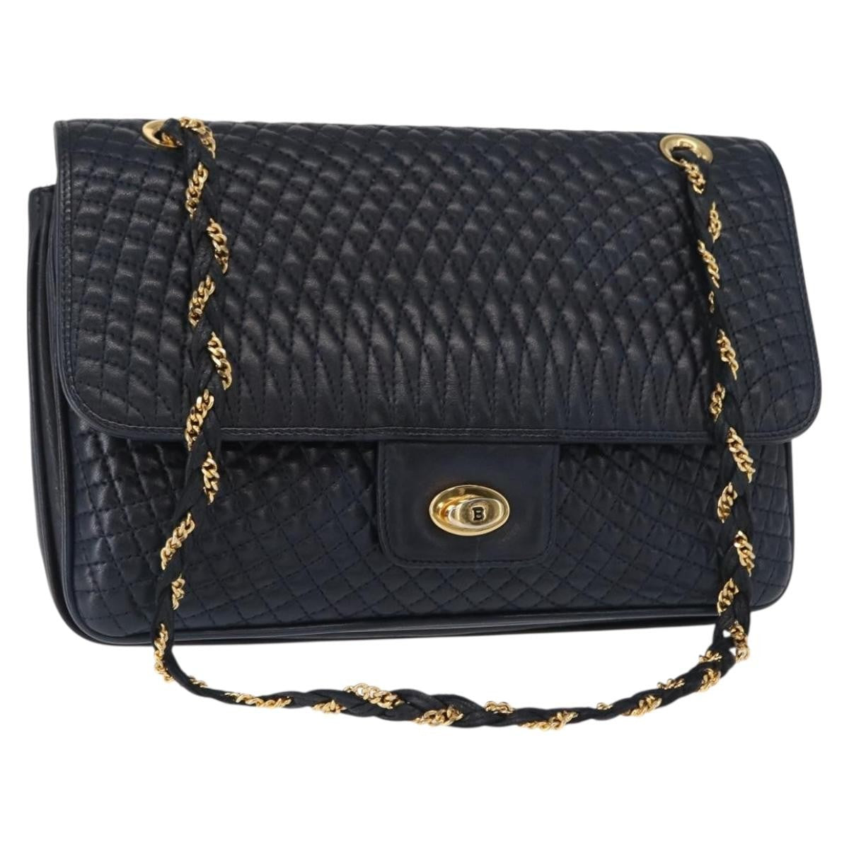 Bally Vintage Shoulder Bag Leather, NAVY, LEATHER, Shoulder bag