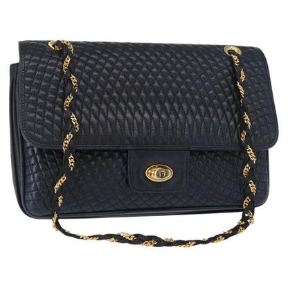 Bally Vintage Shoulder Bag Leather, NAVY, LEATHER, Shoulder bag