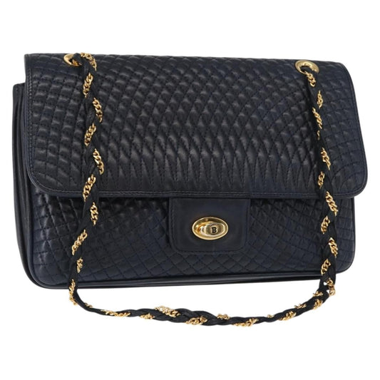 Bally Vintage Shoulder Bag Leather, NAVY, LEATHER, Shoulder bag