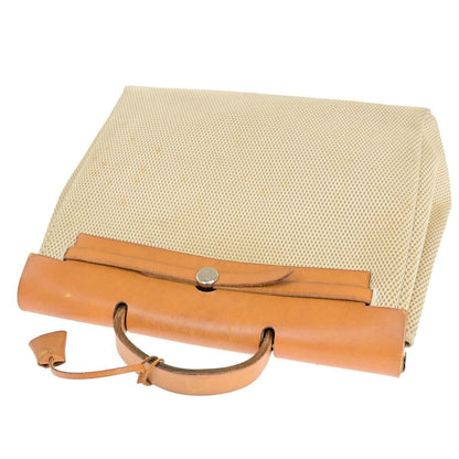 Hermes Herbag Zip Leather and Toile, BROWN, CANVAS, Travel bag