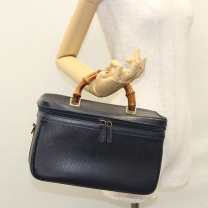 Gucci Vintage Bamboo Vanity Case Leather, NAVY, LEATHER, Handbag