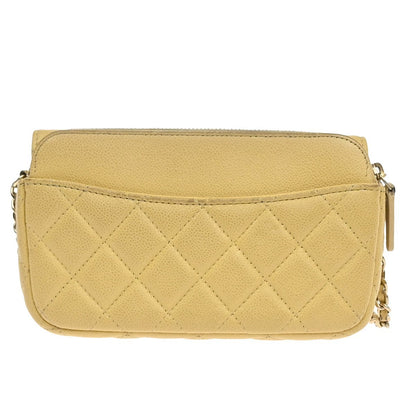 Chanel Classic Sunglasses Case with Chain Quilted Caviar, BEIGE, LEATHER, Clutche & pouche