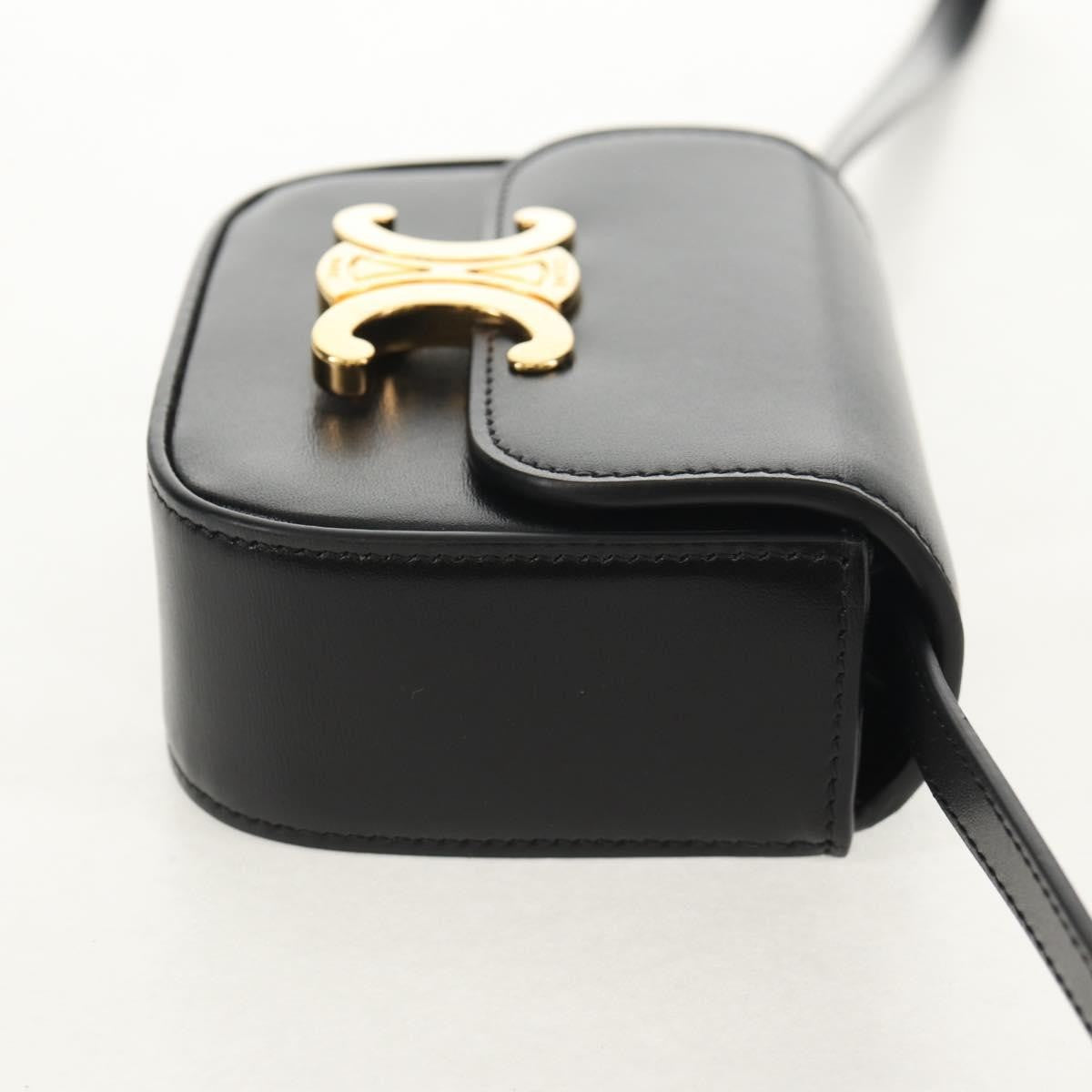 Celine Vintage Triomphe Shoulder Bag Leather, Black, Leather, Handbag