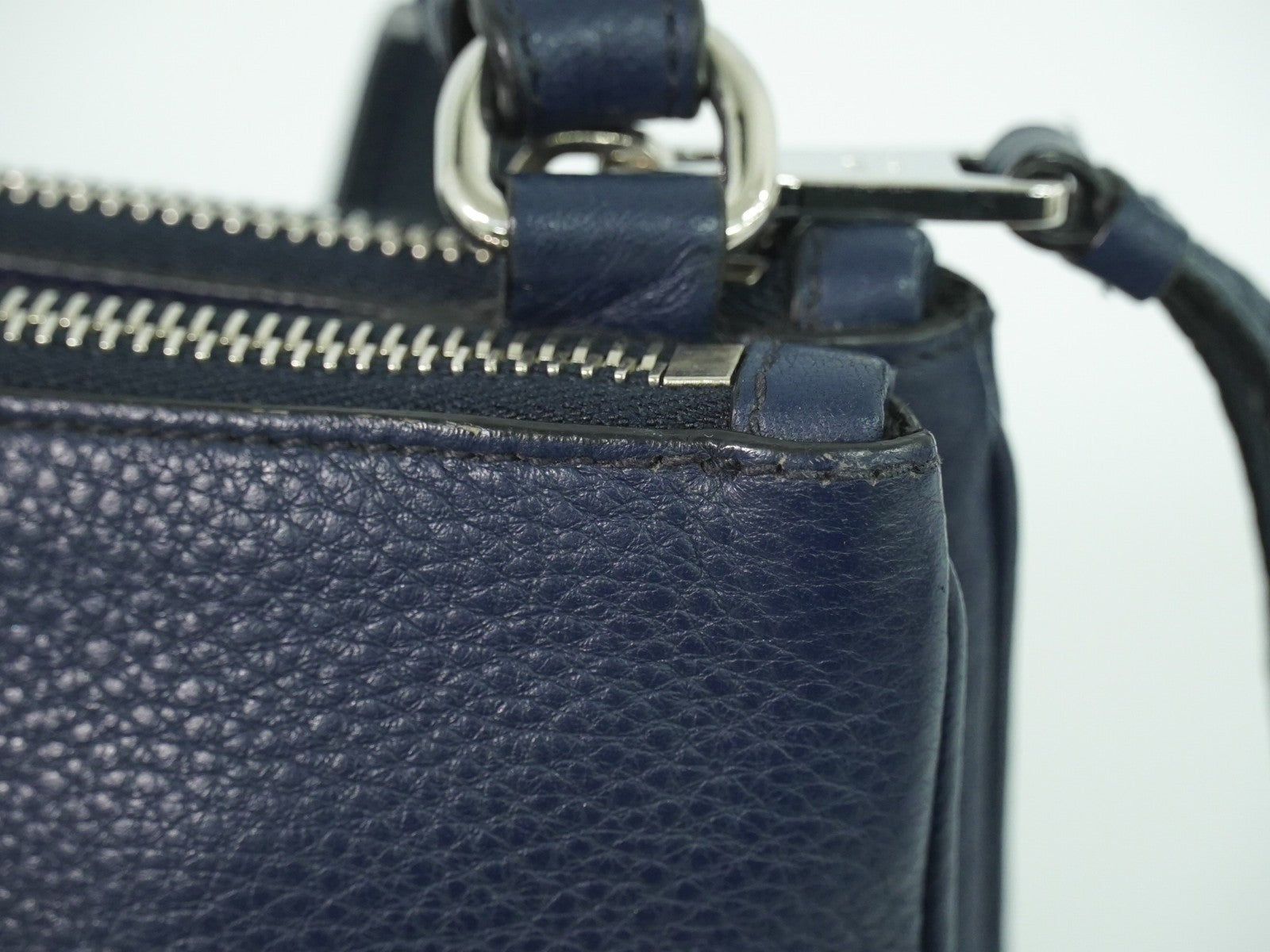 Prada Double Zip Crossbody Bag Vitello Daino, NAVY, LEATHER, Shoulder bag