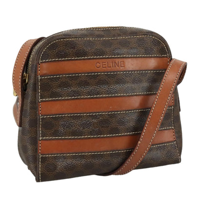 Celine Macadam Shoulder Bag Leather, BROWN, LEATHER, Shoulder bag