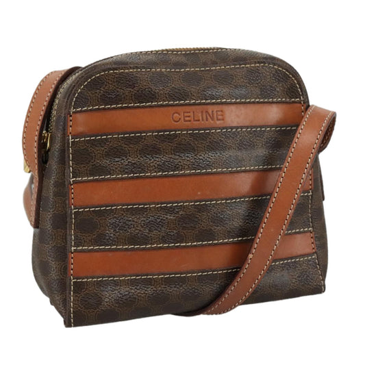 Celine Macadam Shoulder Bag Leather, BROWN, LEATHER, Shoulder bag