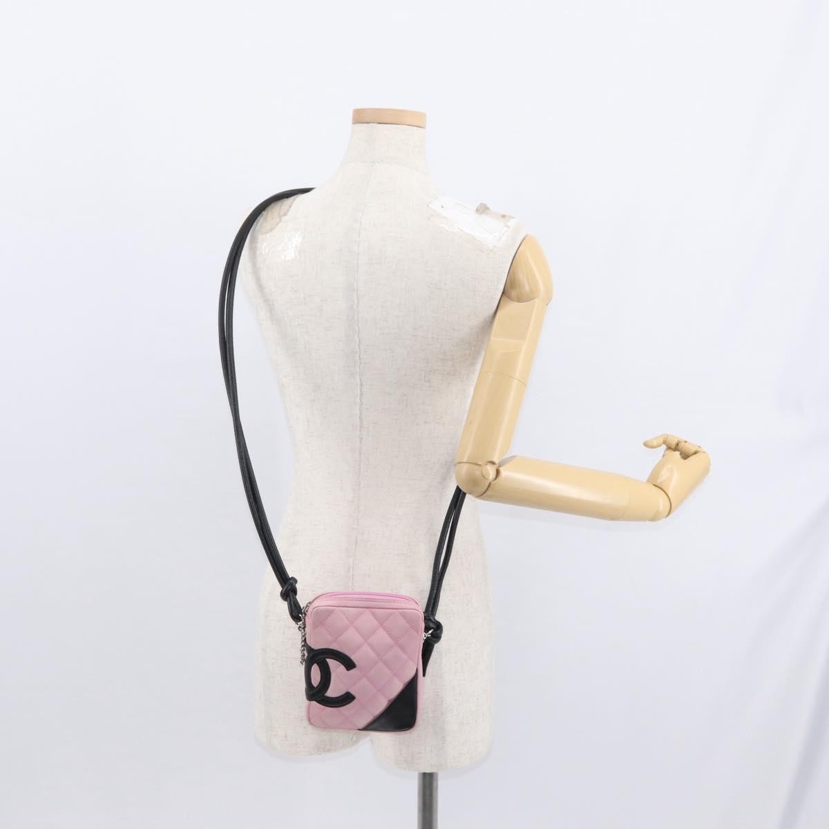 Chanel Cambon Crossbody Bag Quilted Leather, PINK, LEATHER, Clutche & pouche