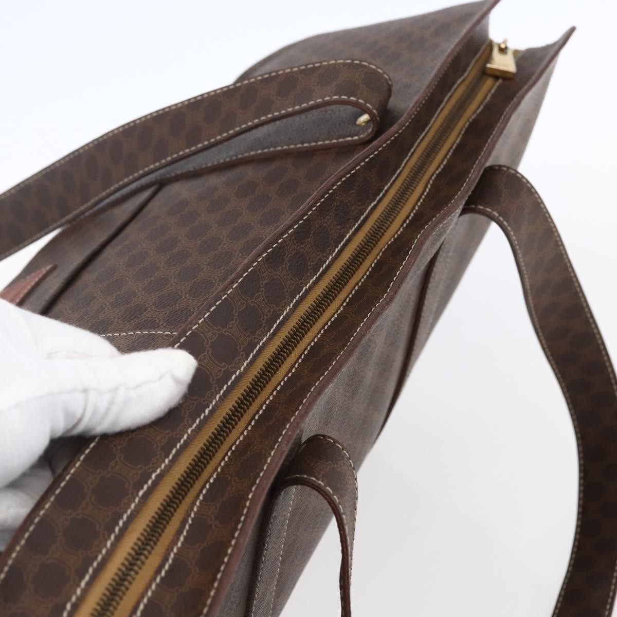 Celine Vintage Macadam Tote bag Canvas and Leather, BROWN, CANVAS, Tote bag