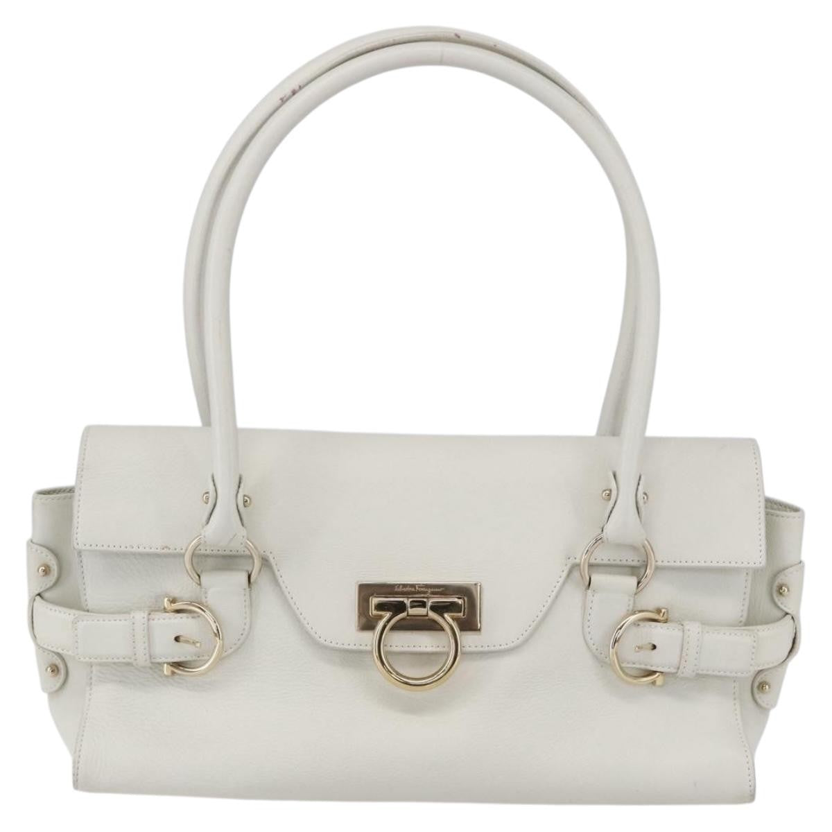 Salvatore Ferragamo Gina Satchel Leather, WHITE, LEATHER, Handbag