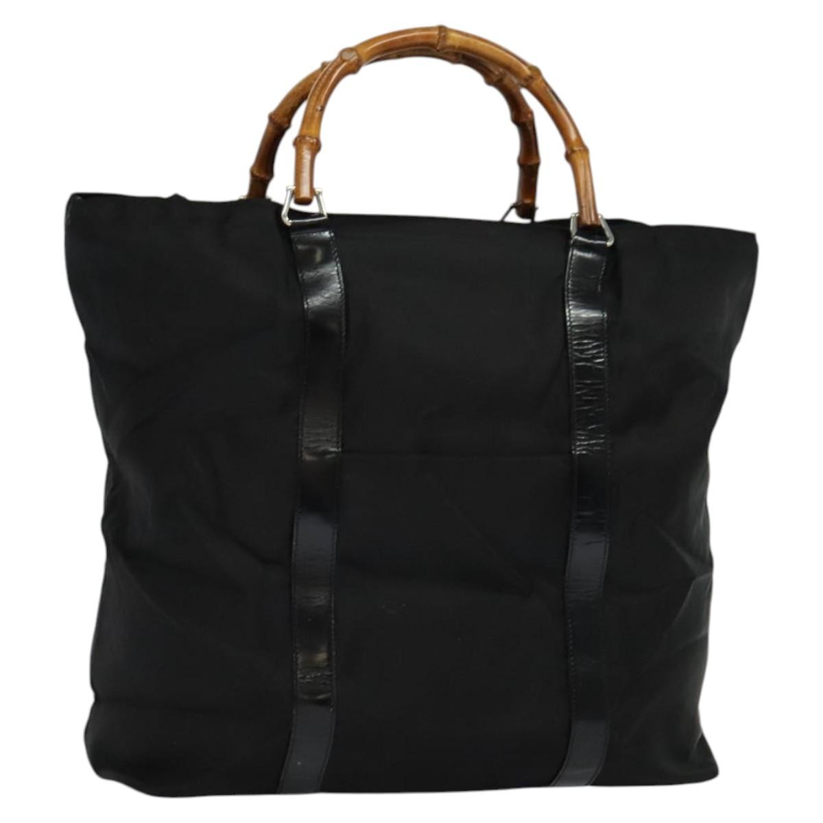 Gucci Vintage Bamboo Handle Tote Nylon, BLACK, NYLON, Tote bag