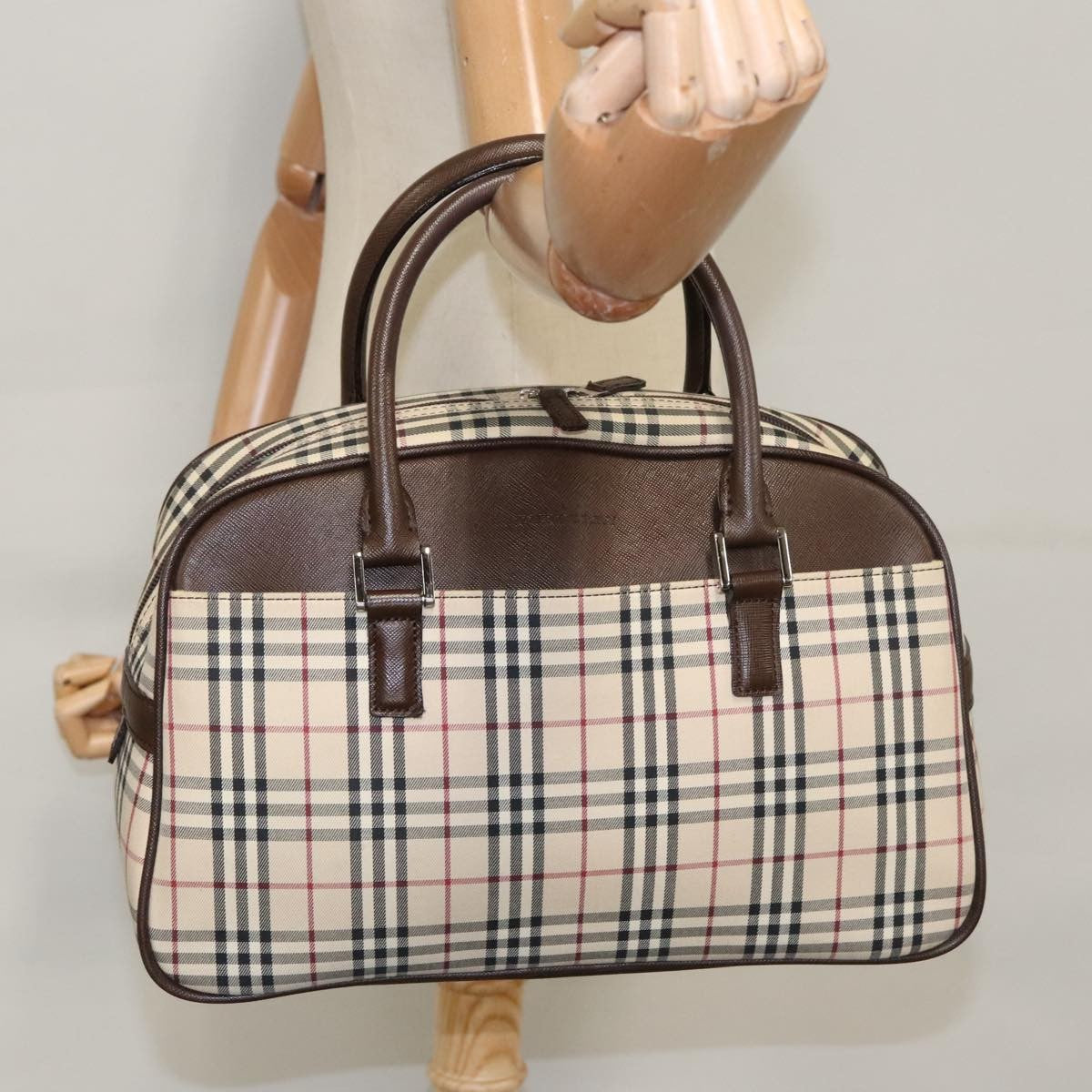 Burberry Nova Check Bowling Bag Canvas, BEIGE, CANVAS, Travel bag