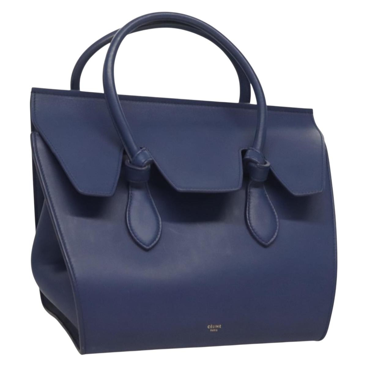 Celine Tie Knot Tote Smooth Leather, NAVY, LEATHER, Handbag