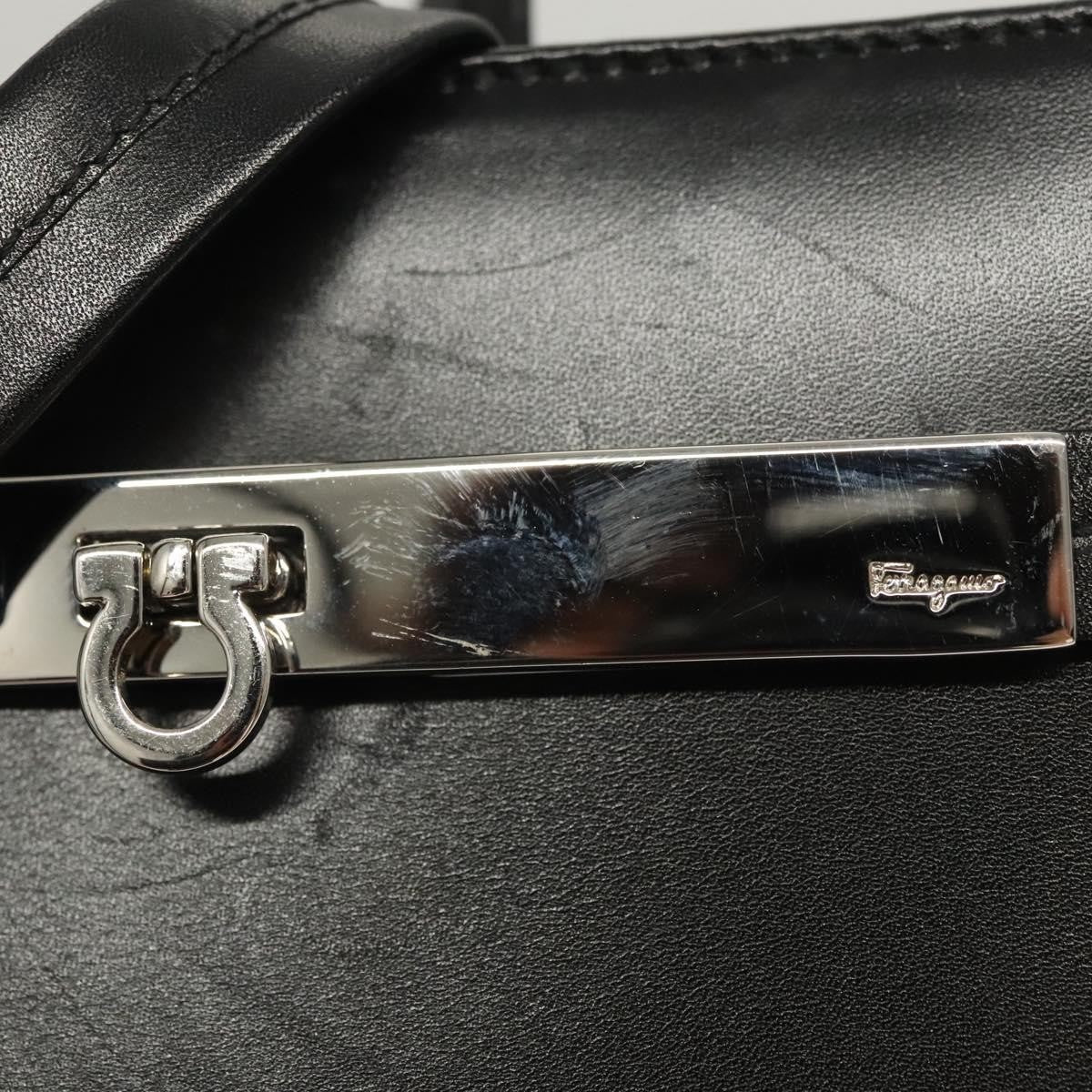 Salvatore Ferragamo Gancini handbag Leather, BLACK, LEATHER, Handbag