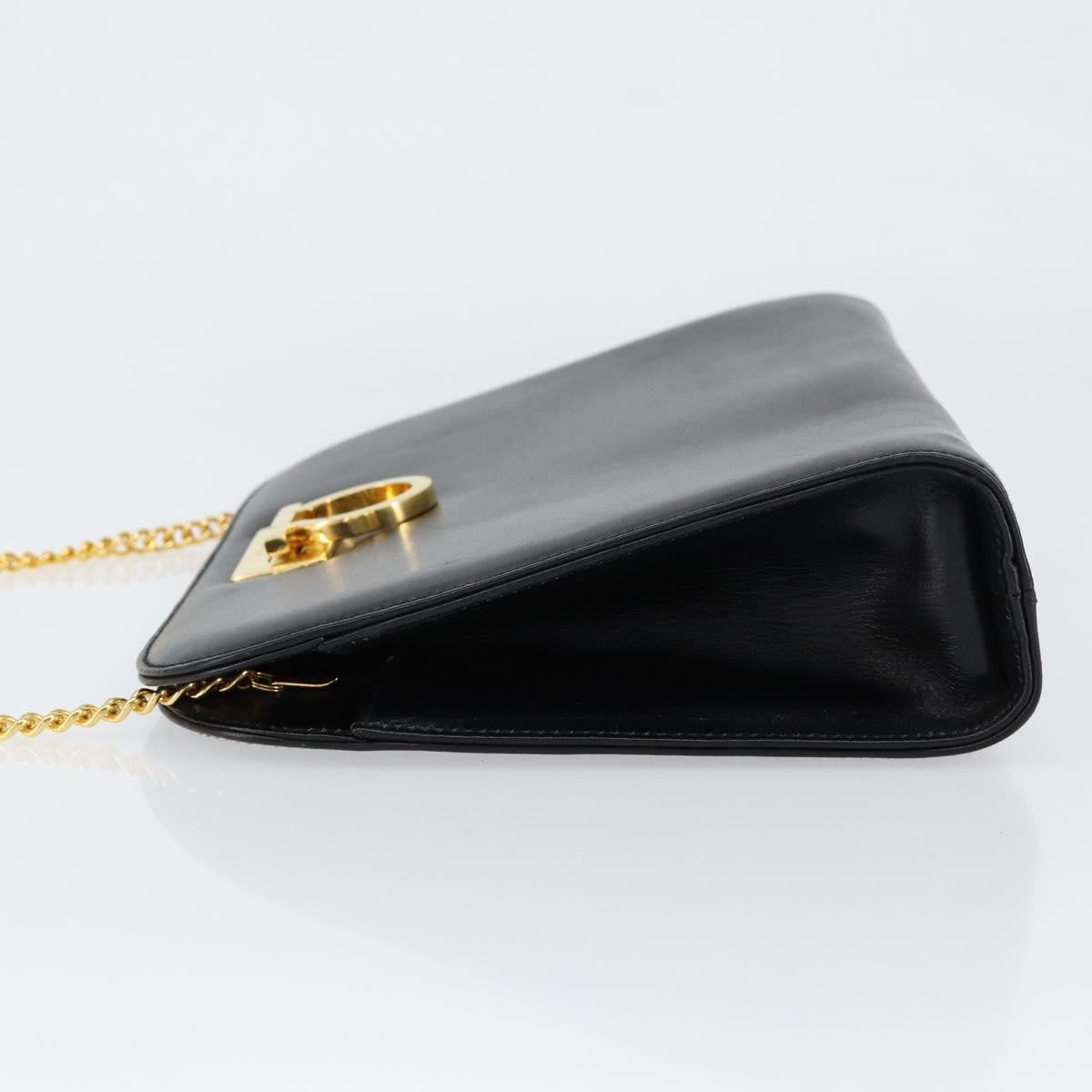 Salvatore Ferragamo Vintage Gancini Chain Shoulder Bag Leather, BLACK, LEATHER, Shoulder bag