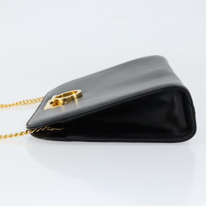 Salvatore Ferragamo Vintage Gancini Chain Shoulder Bag Leather, BLACK, LEATHER, Shoulder bag