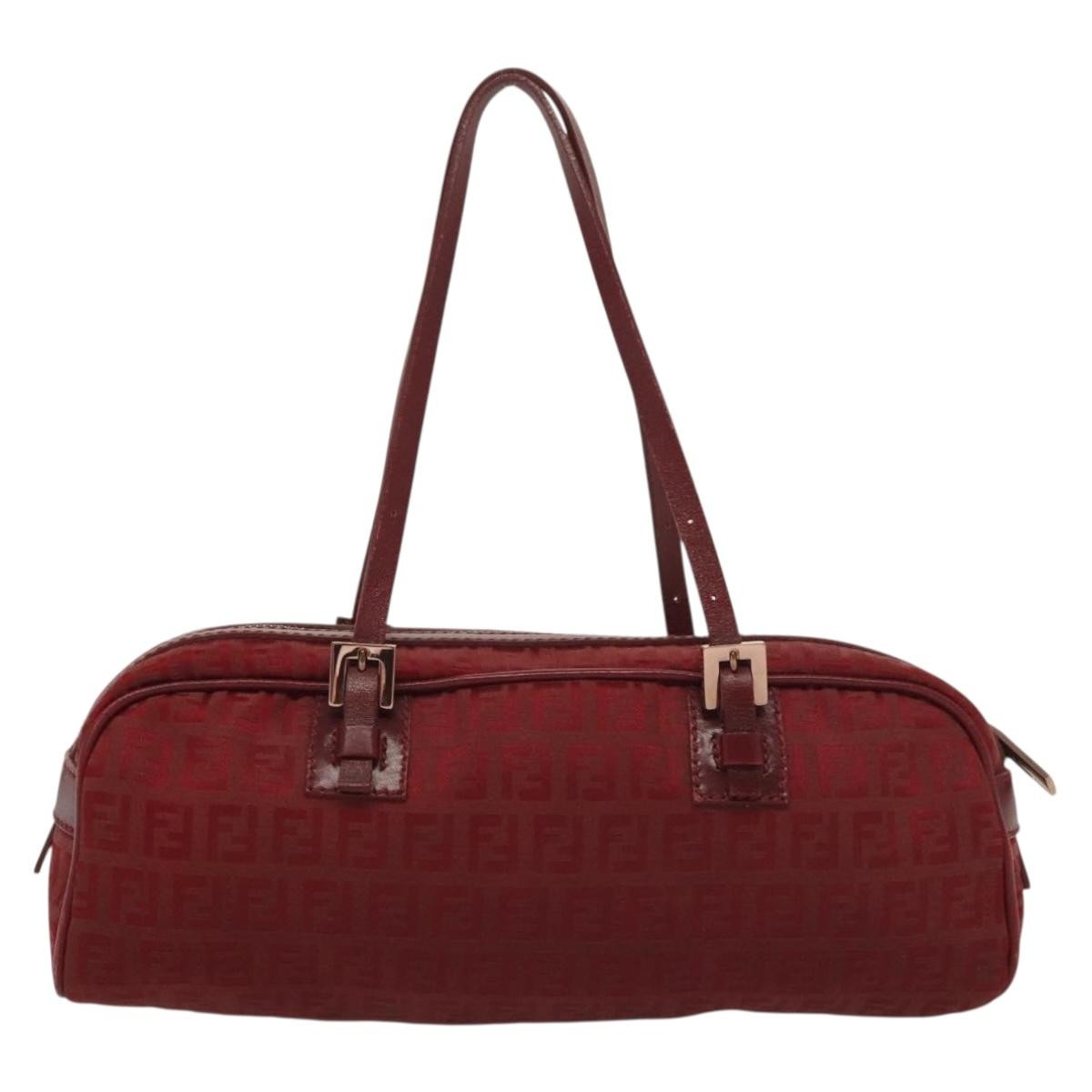 Fendi Bowling Bag Zucchino Canvas, RED, CANVAS, Shoulder bag
