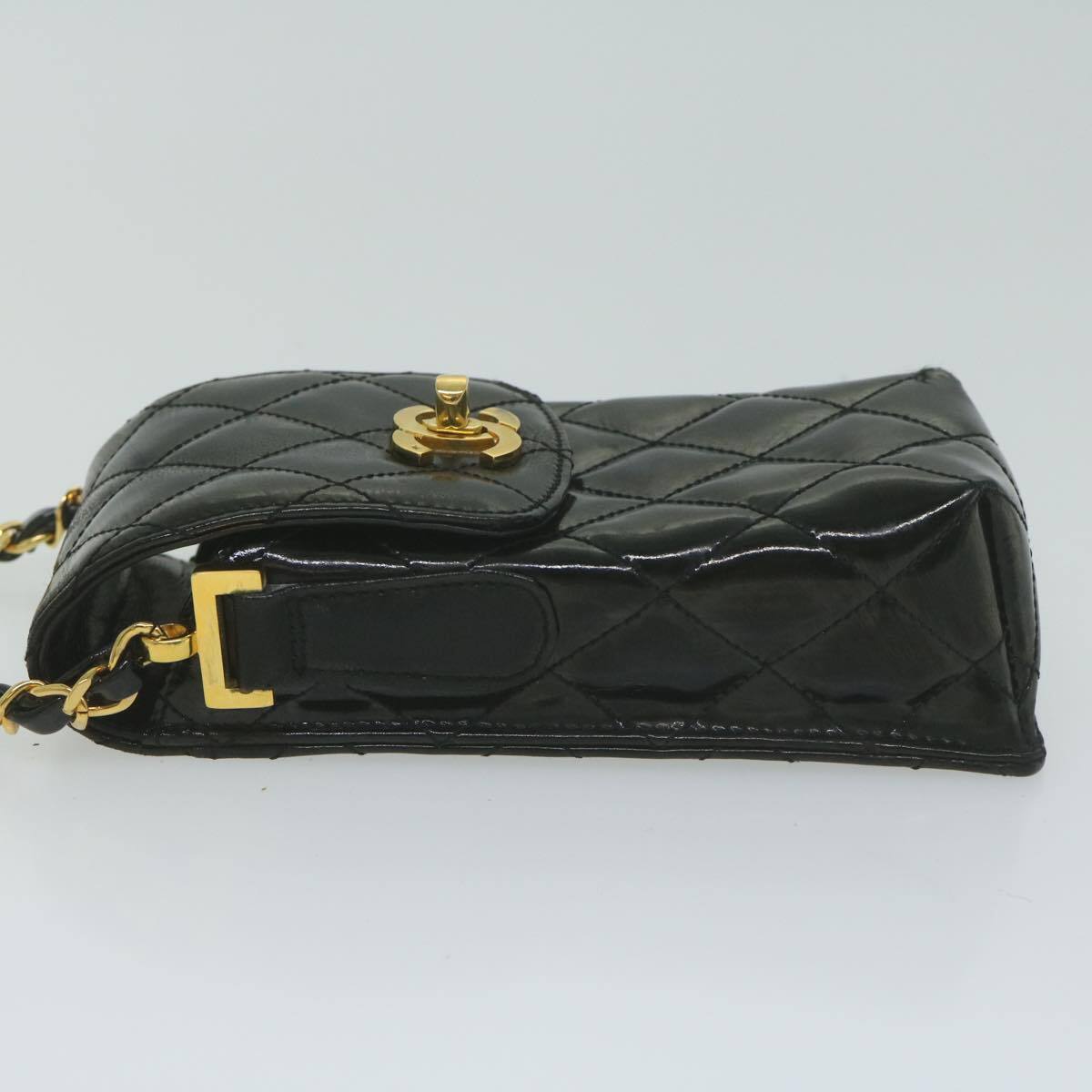 Chanel Vintage CC Flap Phone Holder Crossbody Bag Quilted Patent, BLACK, PATENT_LEATHER, Crossbody bag