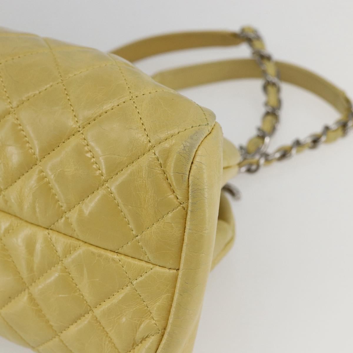 Chanel Just Mademoiselle Bag Quilted Aged Calfskin, YELLOW, LEATHER, Shoulder bag