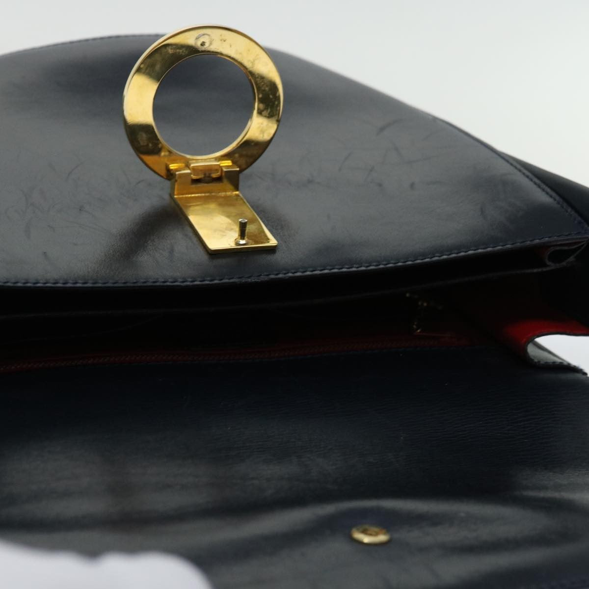 Celine Vintage Circle Logo Crossbody Bag Leather, NAVY, LEATHER, Crossbody bag