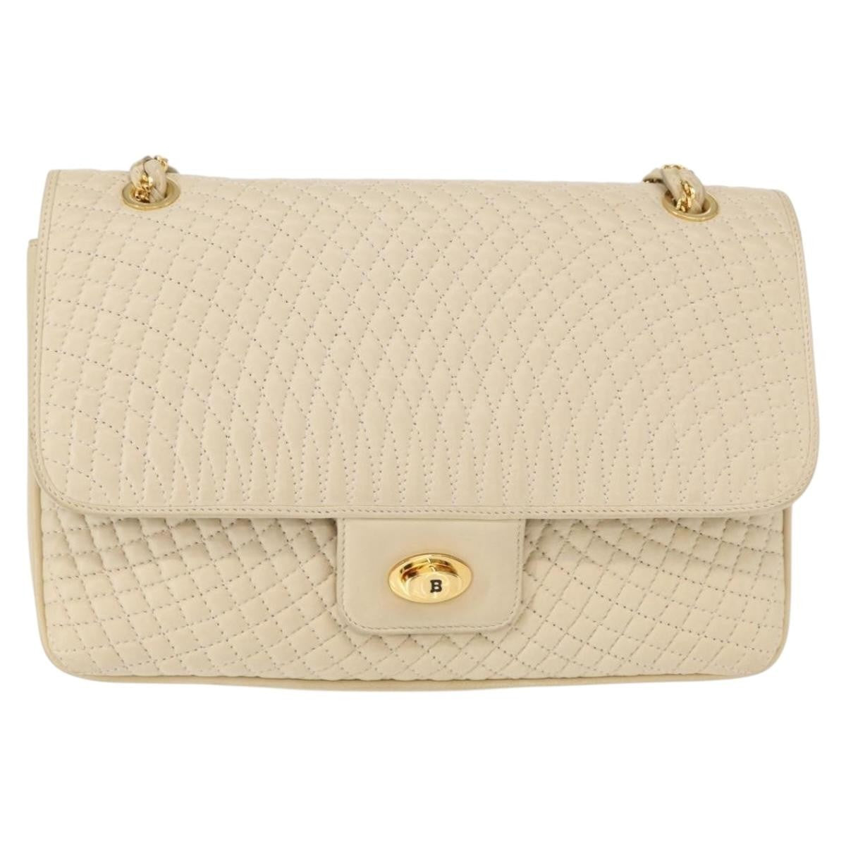 Bally Vintage Chain Shoulder Bag Quilted Leather, ECRU, LEATHER, Shoulder bag