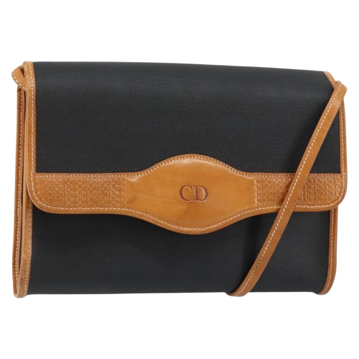 Christian Dior Vintage CD Logo Shoulder Bag Leather, BLACK, LEATHER, Shoulder bag