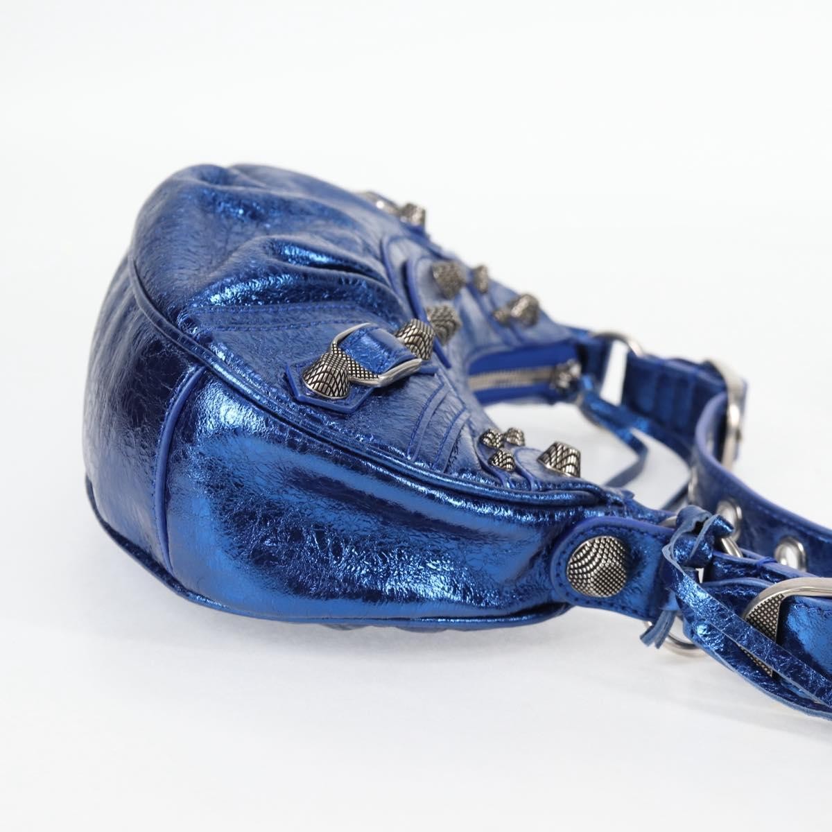 Balenciaga Le Cagole Giant Studs Shoulder Bag Leather, BLUE, LEATHER, Shoulder bag