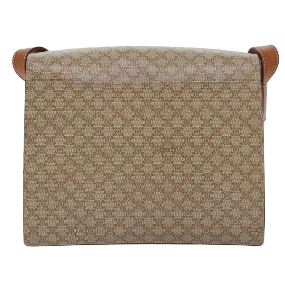 Celine Vintage Macadam Circle Logo Shoulder Bag Canvas and Leather, Beige, Canvas, Shoulder Bag