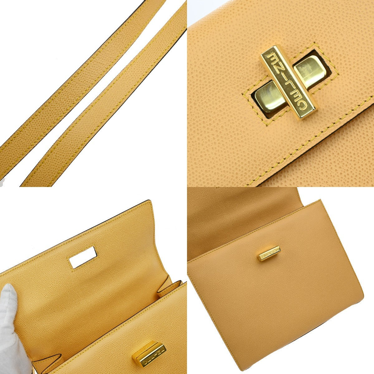 Celine Vintage Convertible Turnlock Top Handle Bag Leather, YELLOW, LEATHER, Handbag