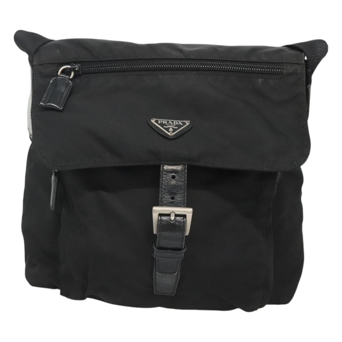 Prada Buckle Messenger Bag Tessuto, BLACK, NYLON, Shoulder bag