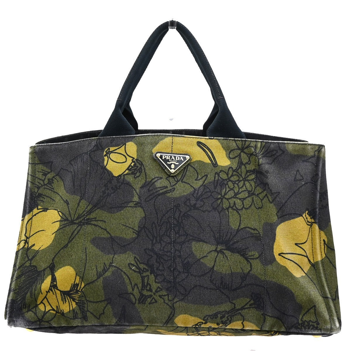Prada Canapa Tote Printed Canvas, GREEN, CANVAS, Tote bag