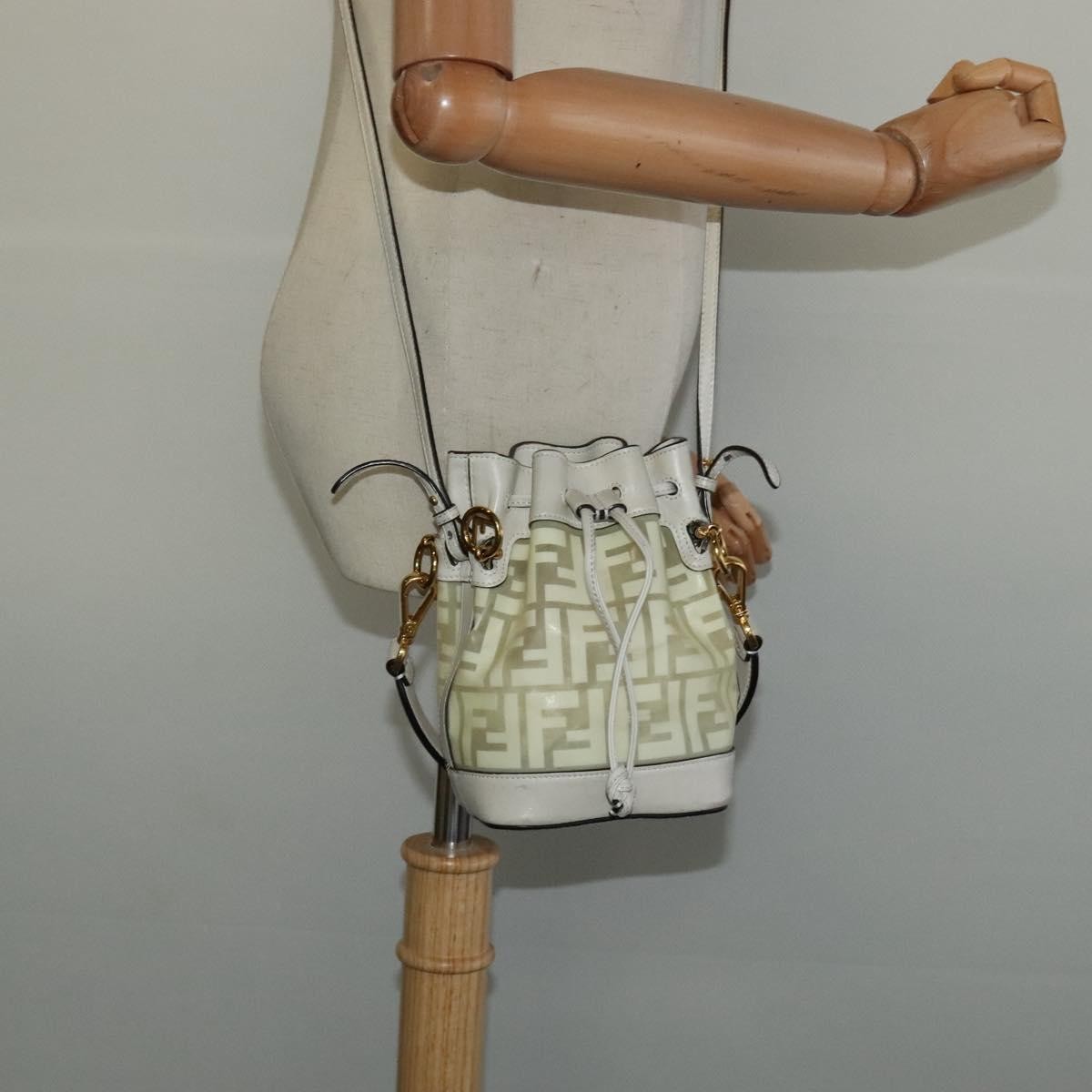 Fendi FF Logo Mon Tresor Bucket Bag Canvas, WHITE, CANVAS, Shoulder bag