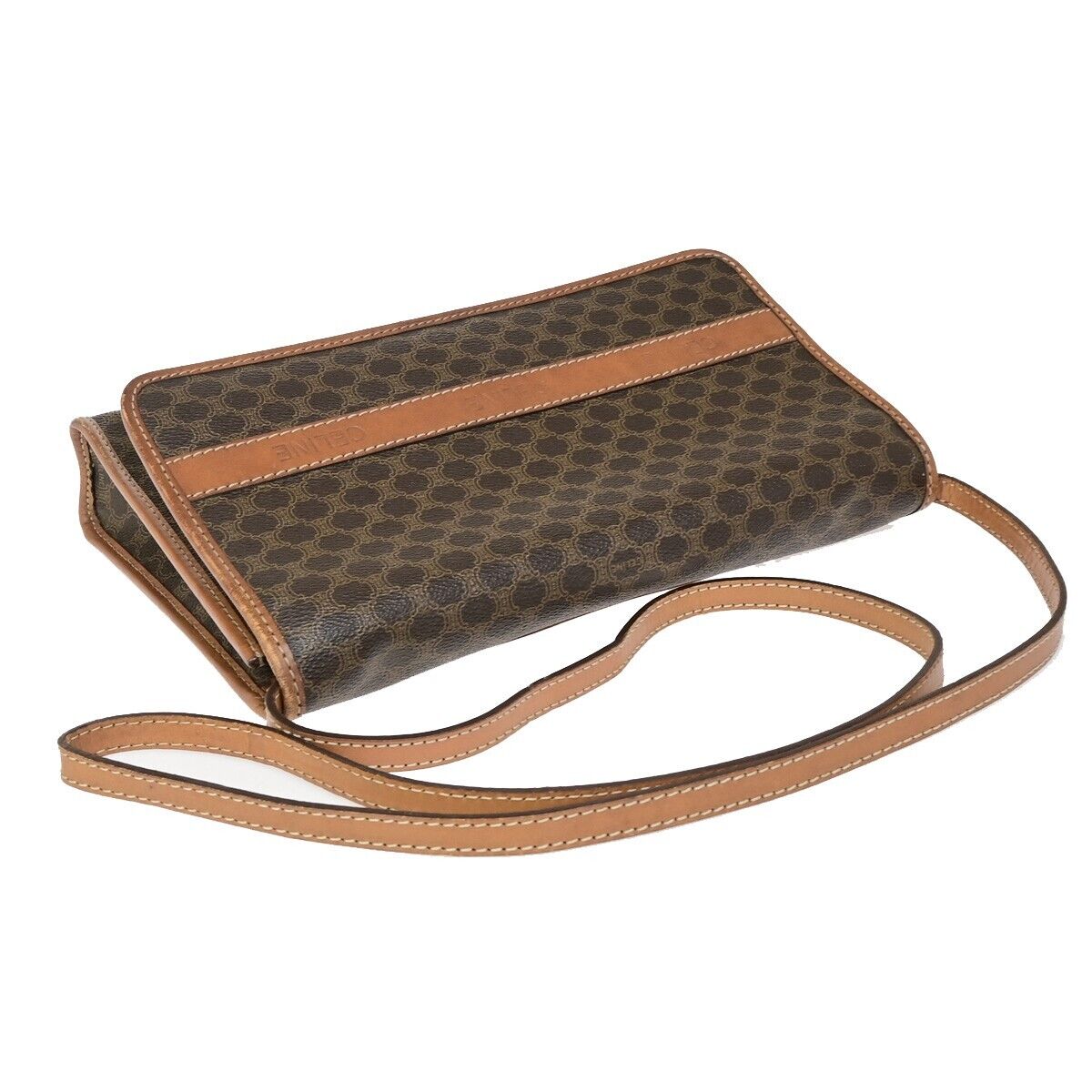 Celine Vintage Macadam Shoulder Bag Canvas, BROWN, CANVAS, Shoulder bag