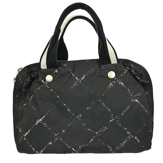 Chanel Travel Line Boston Bag Printed Nylon, BLACK, NYLON, Handbag