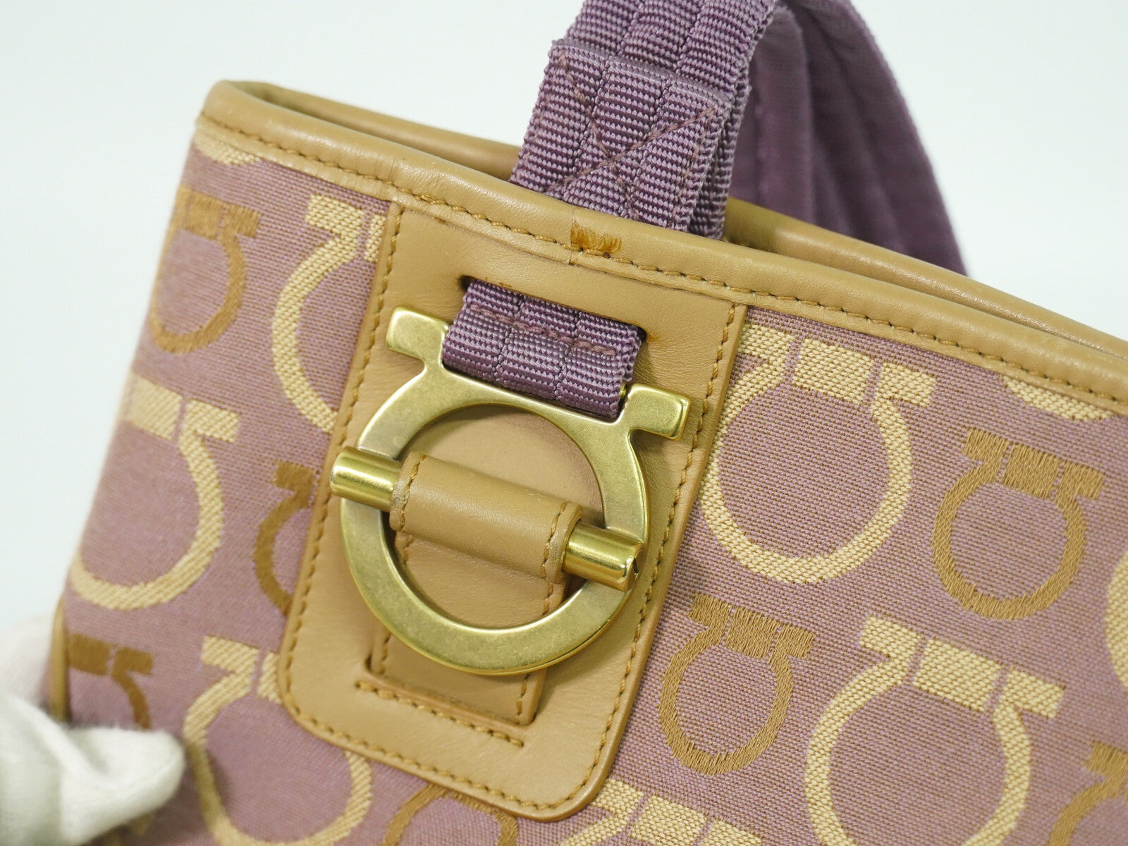 Salvatore Ferragamo Gancini Shoulder Bag Canvas, PURPLE, CANVAS, Shoulder bag