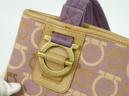 Salvatore Ferragamo Gancini Shoulder Bag Canvas, PURPLE, CANVAS, Shoulder bag