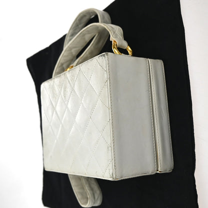 Chanel CC Logo Chain Handbag Canvas and Leather, ECRU, CALFSKIN, Handbag