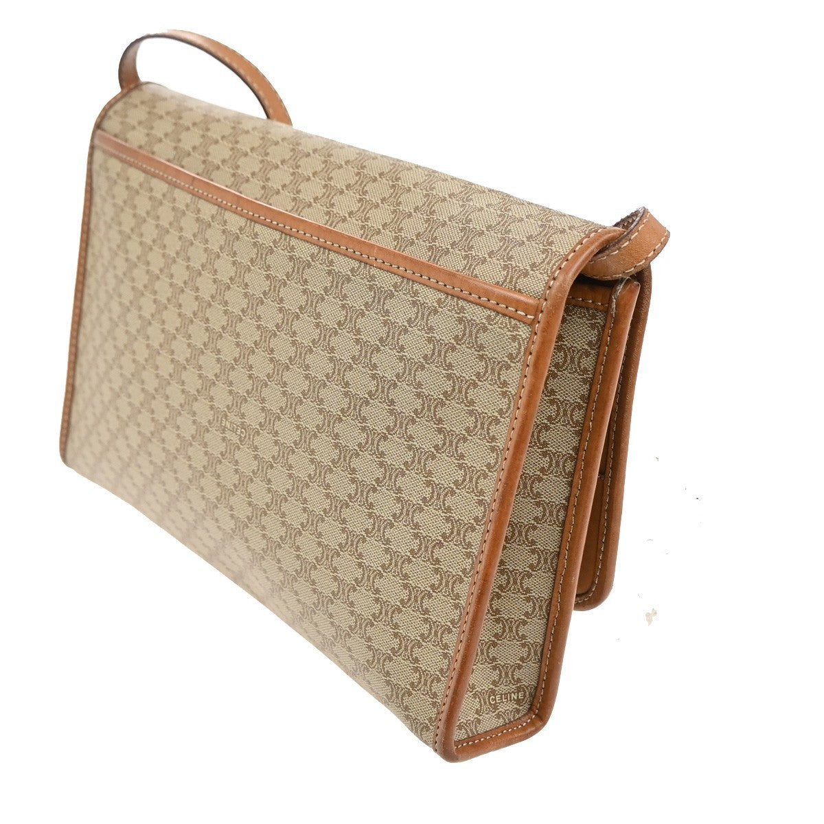 Celine Macadam Pochette Canvas and Leather, BEIGE, PVC, Clutche & pouche