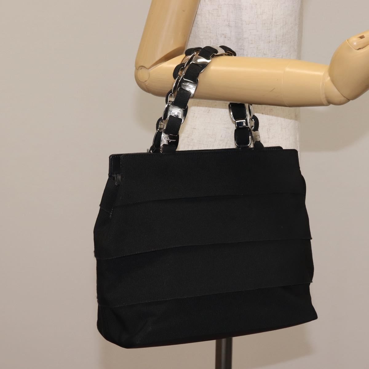 Salvatore Ferragamo Vala Handbag Canvas, BLACK, CANVAS, Handbag