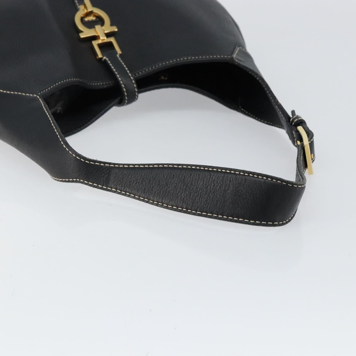 Salvatore Ferragamo Gancini Shoulder Bag Leather, BLACK, LEATHER, Shoulder bag
