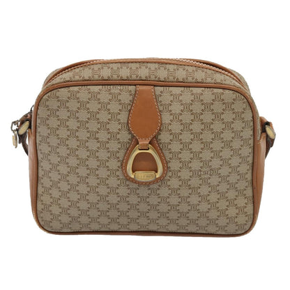 Celine Vintage Macadam Shoulder Bag Canvas and Leather, BEIGE, CANVAS, Shoulder bag