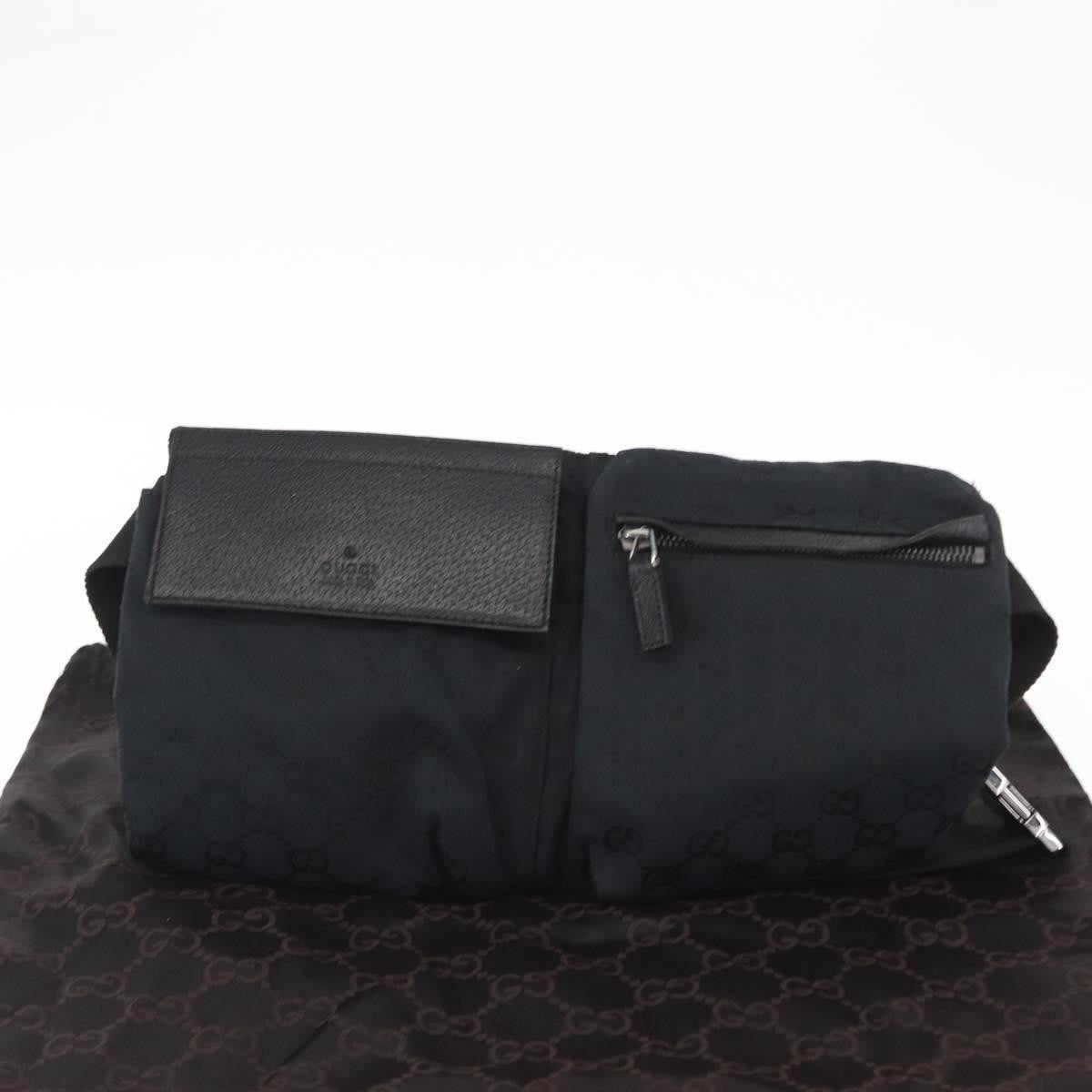 Gucci Vintage Double Belt Bag GG Canvas with Leather, BLACK, CANVAS, Clutche & pouche