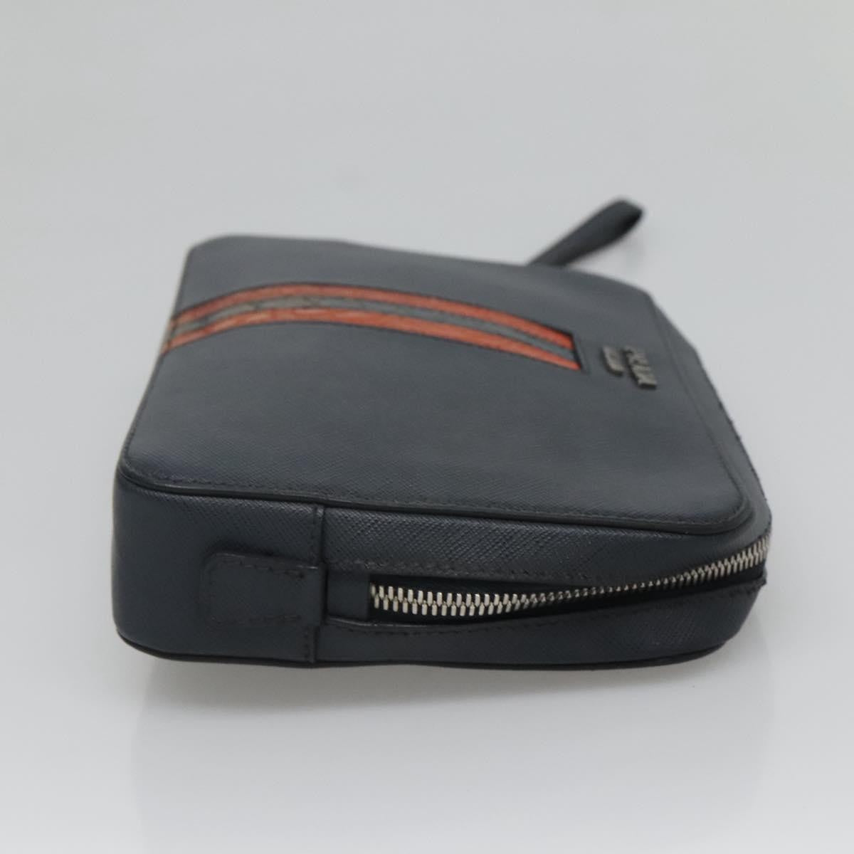 Prada Zip Pochette Saffiano Leather, NAVY, LEATHER, Clutche & pouche