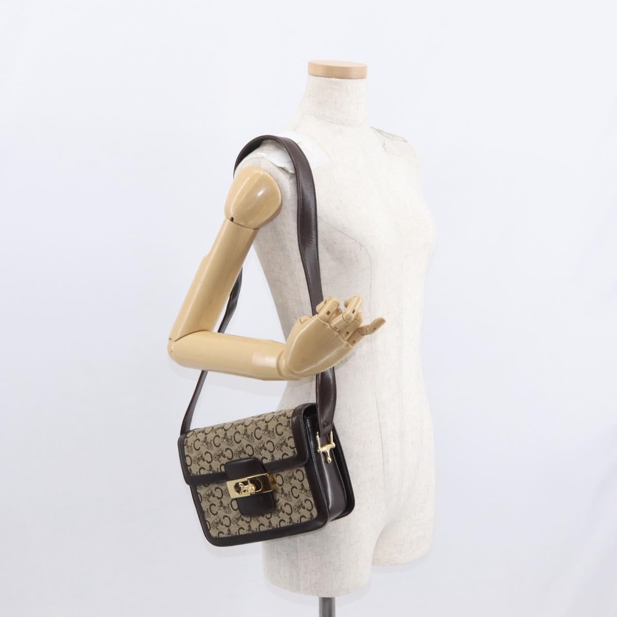 Celine Vintage Horse Carriage C Macadam Shoulder Bag Canvas and Leather, BEIGE, CANVAS, Shoulder bag