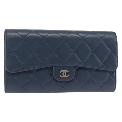 Chanel CC Gusset Classic Flap Wallet Quilted Lambskin, NAVY, LEATHER, Wallets