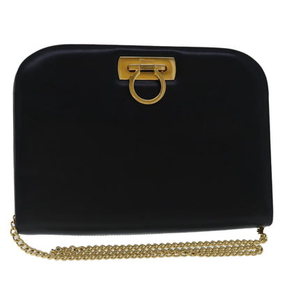 Salvatore Ferragamo Vintage Gancini Chain Shoulder Bag Leather, BLACK, LEATHER, Shoulder bag