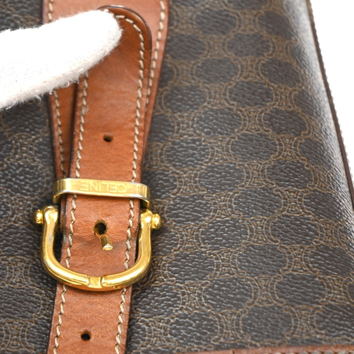 Celine Vintage Macadam Tote bag Canvas and Leather, BROWN, PVC, Tote bag