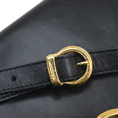 Salvatore Ferragamo Gancini Shoulder Bag Leather, BLACK, LEATHER, Shoulder bag