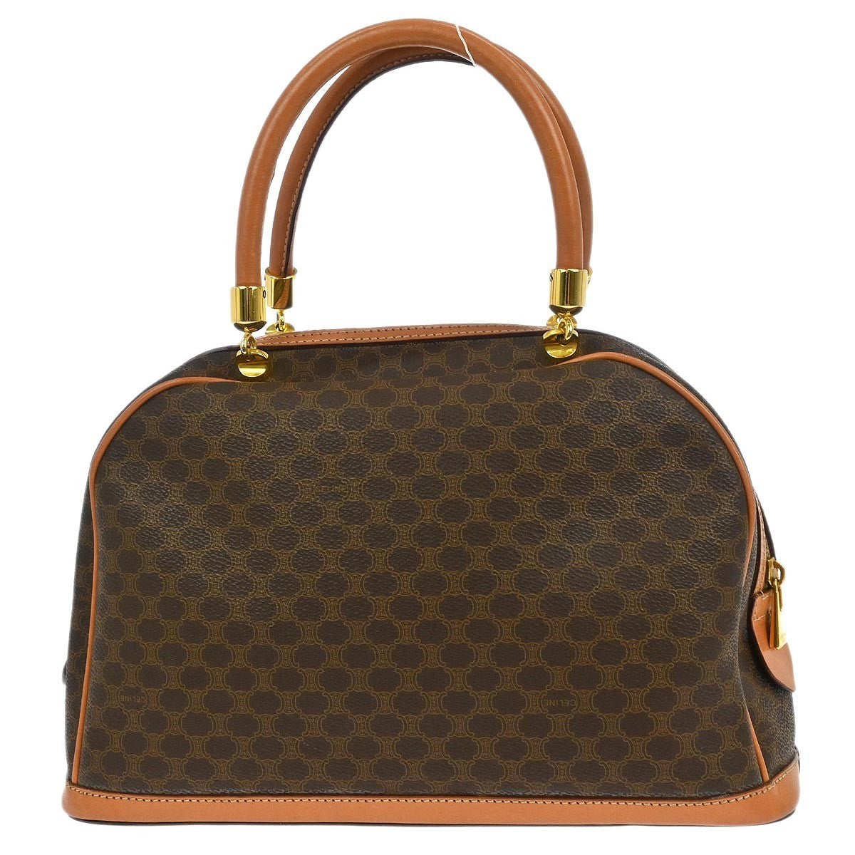 Celine Vintage Macadam Handbag Canvas and Leather, BROWN, CANVAS, Handbag