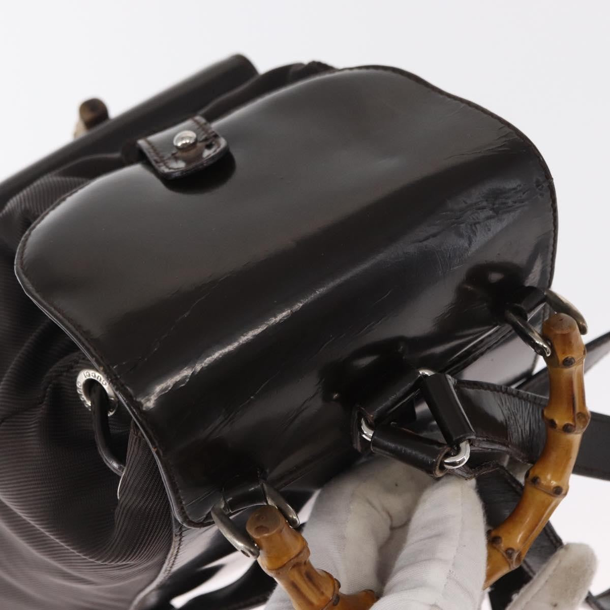 Gucci Vintage Bamboo Backpack Nylon and Patent Leather, BLACK, NYLON, Backpack