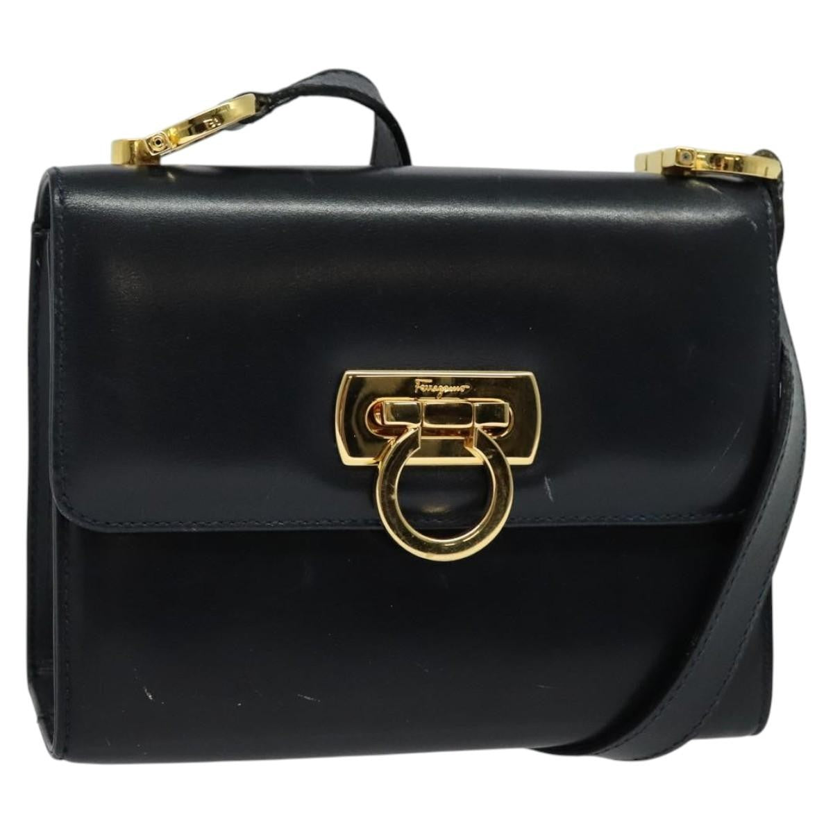 Salvatore Ferragamo Gancini Flap Shoulder bag Leather, BLACK, LEATHER, Shoulder bag